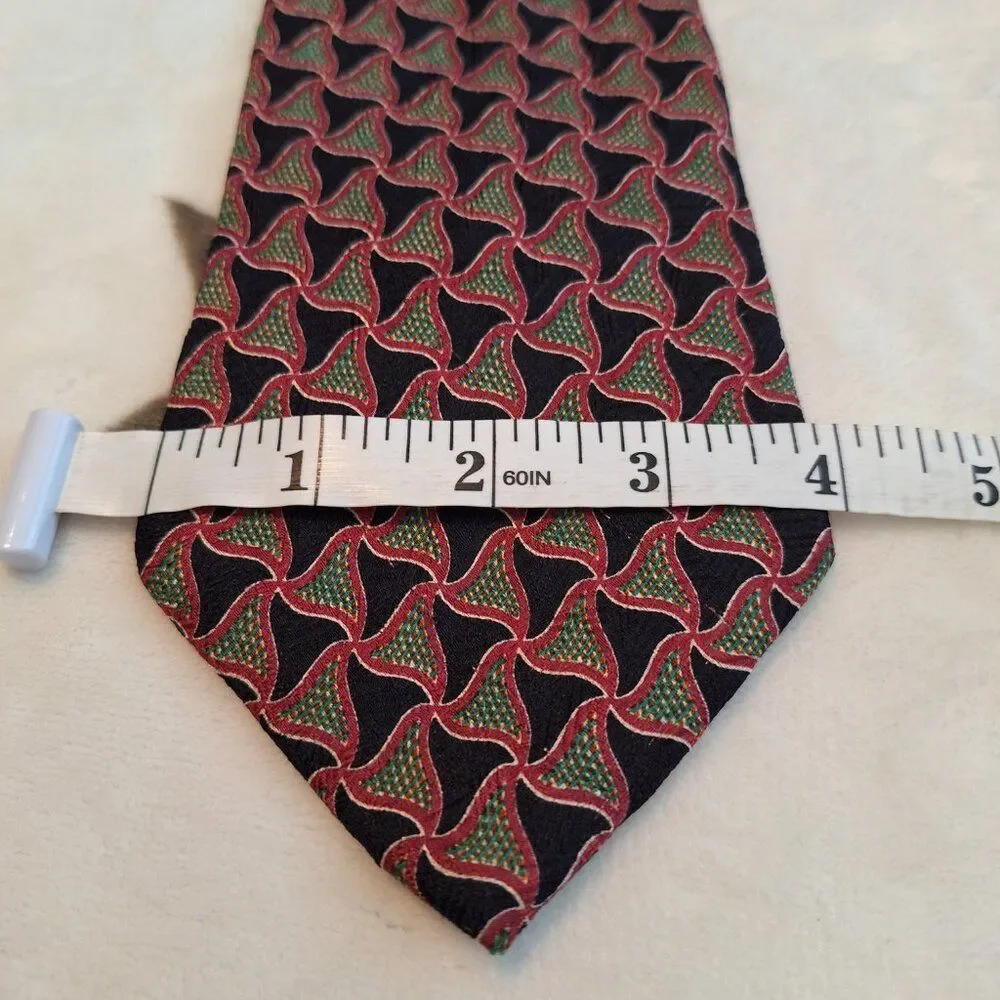 Ralph Lauren CHAPS Men's Neck Tie Green And Navy Geometric All Silk Made In USA‎